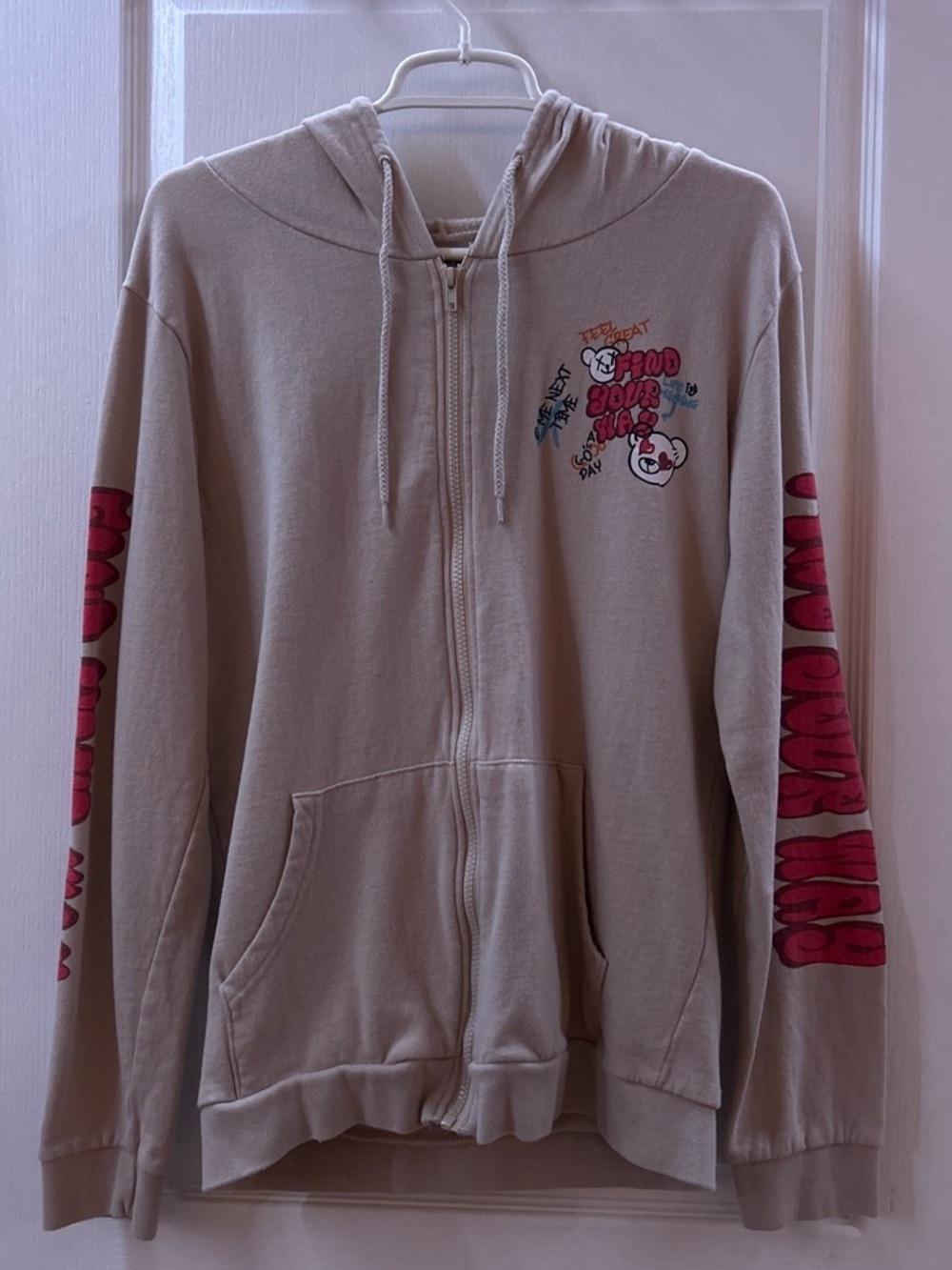 Trendy Beige Zip-Up Hoodie